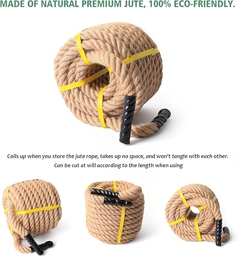 Miniatura 2 de Cuerda de yute de 1 pulgada × 50 pies, material natural, cuerda de yute resistente trenzada para manualidades en interiores y exteriores, náutico,