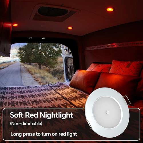 Miniatura 2 de Luz de disco LED bicolor de 12 V, luz LED empotrada de montaje en caravana con interruptor integral para iluminación interior de techo bajo