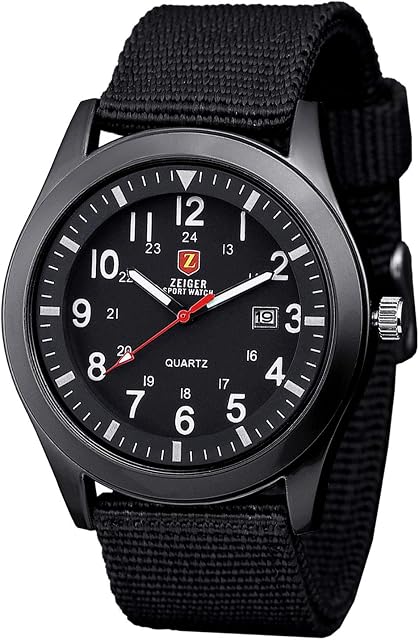 Zeiger Mens Watches Military Analogue Quartz Date Field Work Watch for Men Nylon Fabric Band Sport Wristwatch with Watch Box