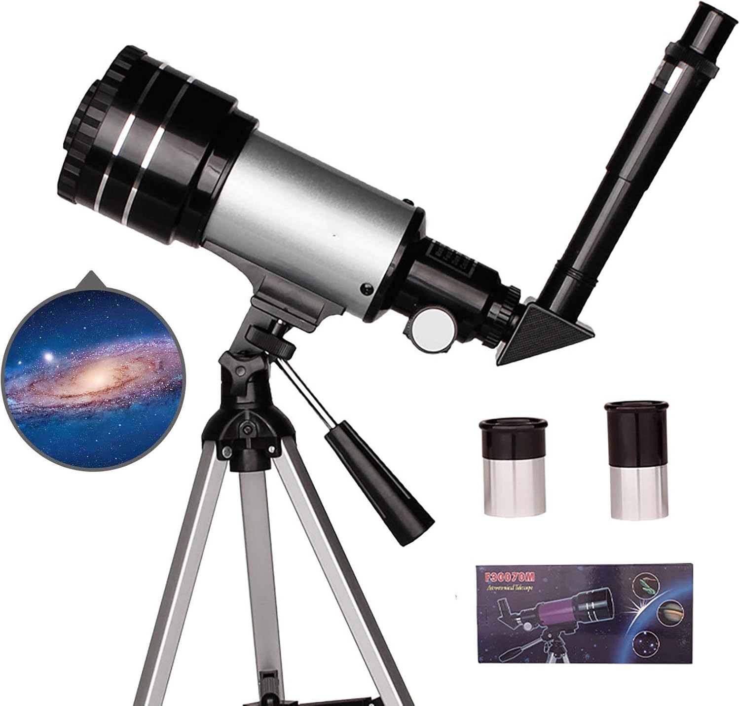 Space Astronomical Telescope 70mm HD Refractor Telescope with Lightweight Tripod and 2 Options Eyepiece Moon Filter for Kids and Beginner Adults