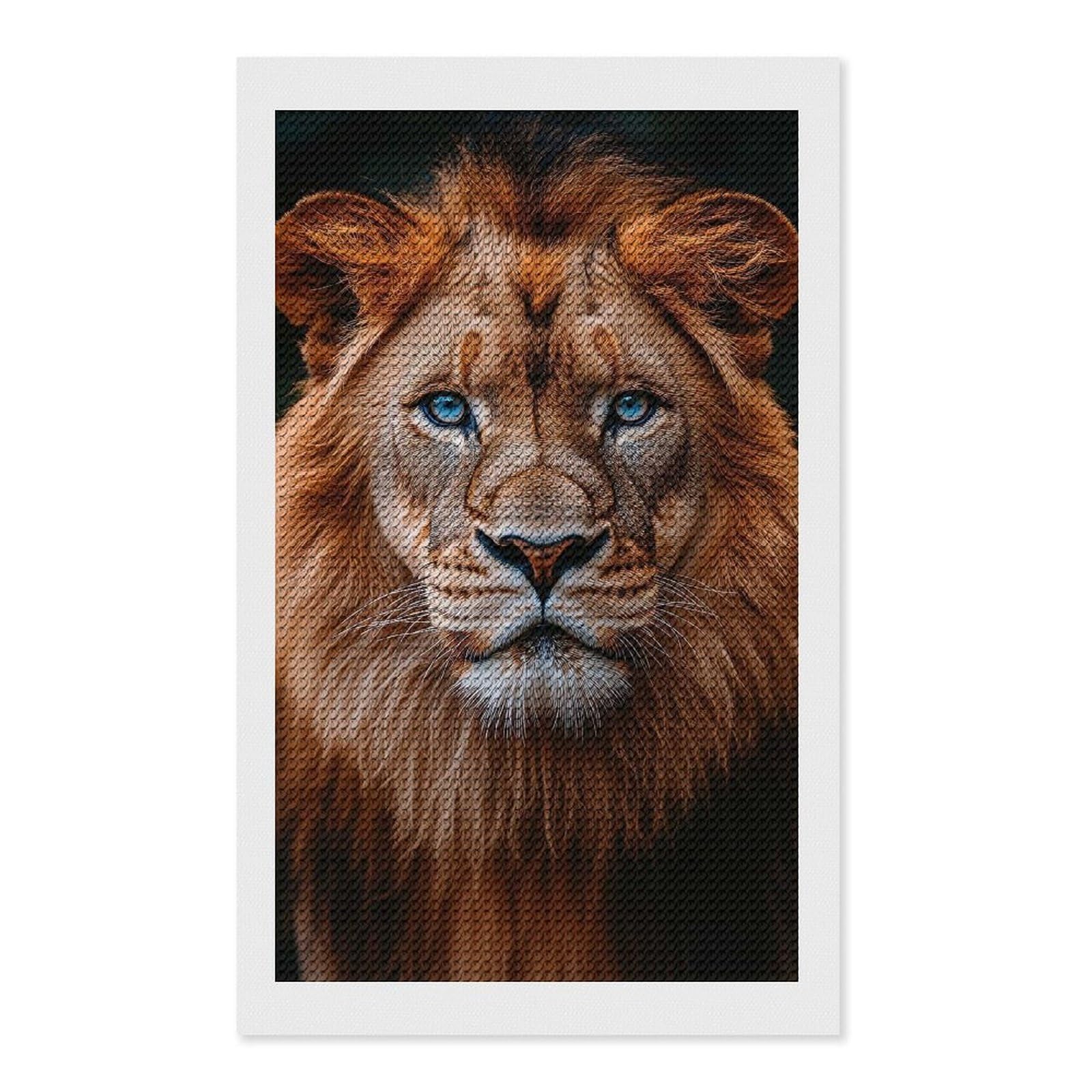 Junmoney Lion Portrait with Blue Eyes Diamond Painting Canvas Set 12"x20", Boho Decor, for Craft Lovers, Easy Handmade Project, Holiday Gift Idea