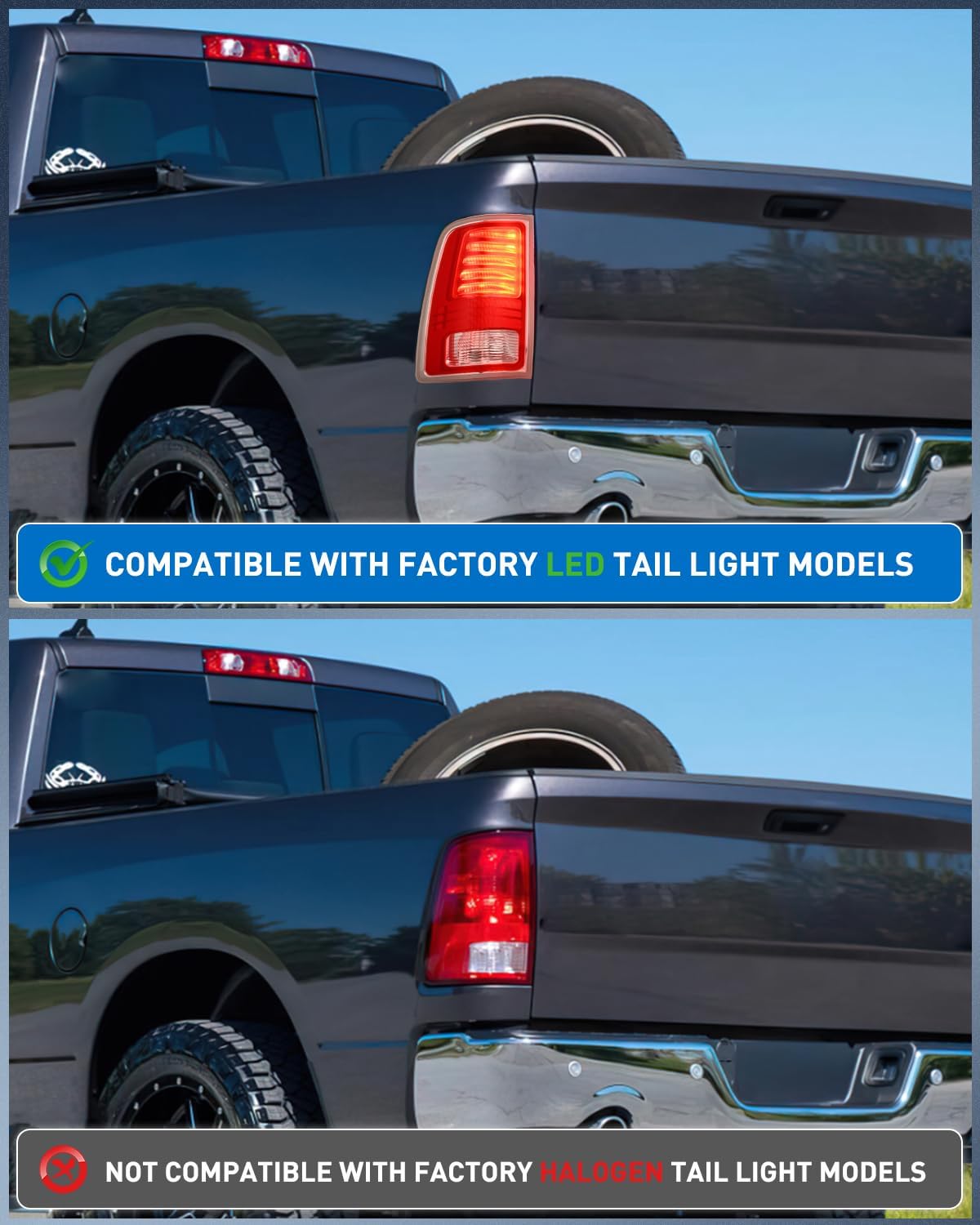 Nilight Taillight Assembly Compatible with 2013 2014 2015 2016 2017 2018 Dodge Ram 1500 2014-2018 Ram 2500 3500 LED Style Driver Side and Passenger Side Rear Tail Light with Bulbs