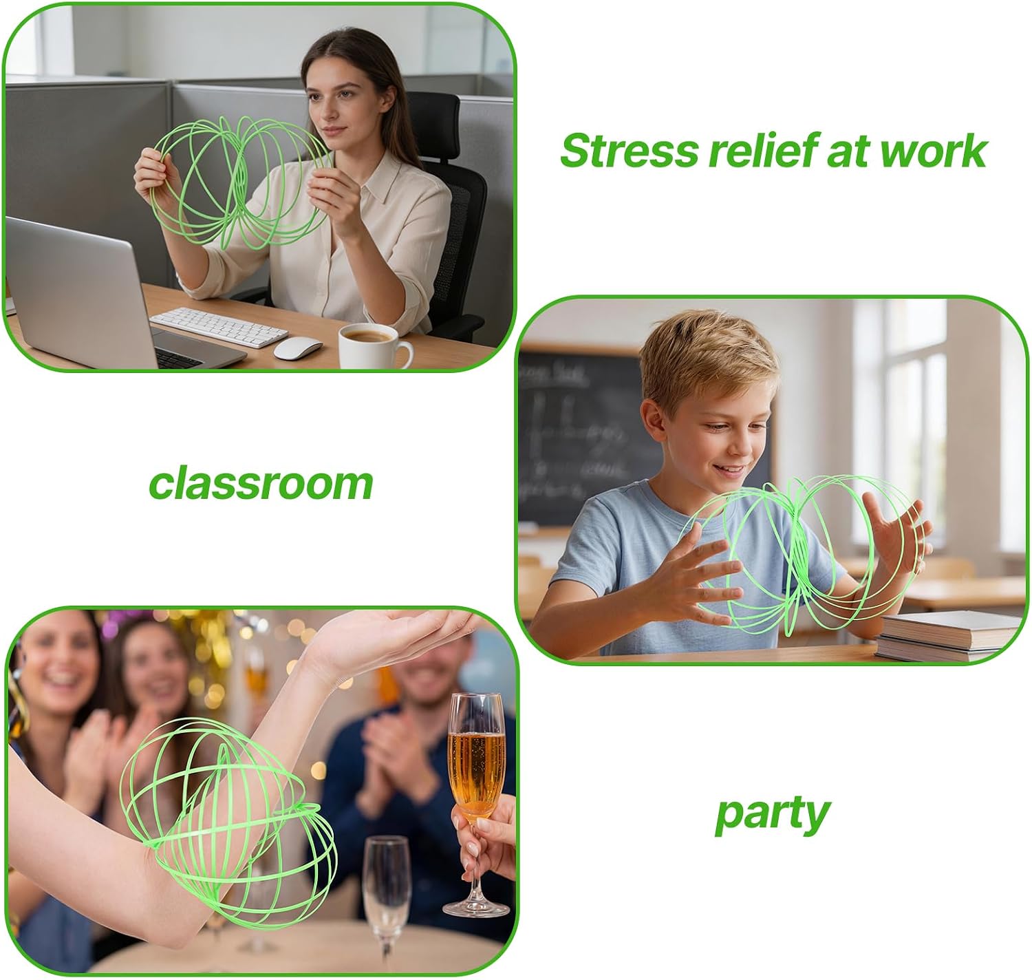 2, Painted Green Flow Ring Magic Toy Stainless Steel 13cm Kinetic Spring Fidget Toy Stress Relief Infinity Spinning Bracelet for Kids Adults Desk Office Party Classroom Gifts (2, Painted Green) image 5