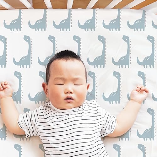 Miniatura 4 de The Peanutshell Sábanas ajustables de dinosaurio y elefante para cuna para niños o niñas paquete de 6 unidades azul gris