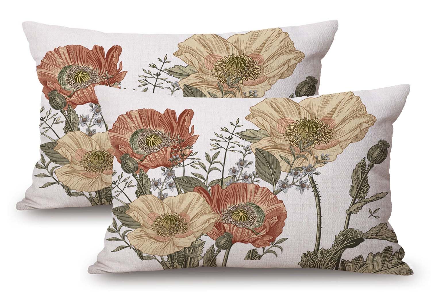 TSSOHU Vintage Flower Throw Pillow Covers 12x20 Brown Rust Colored Floral Botanical Pattern Decorative Pillows Outdoor Linen Farmhouse Cushion Case