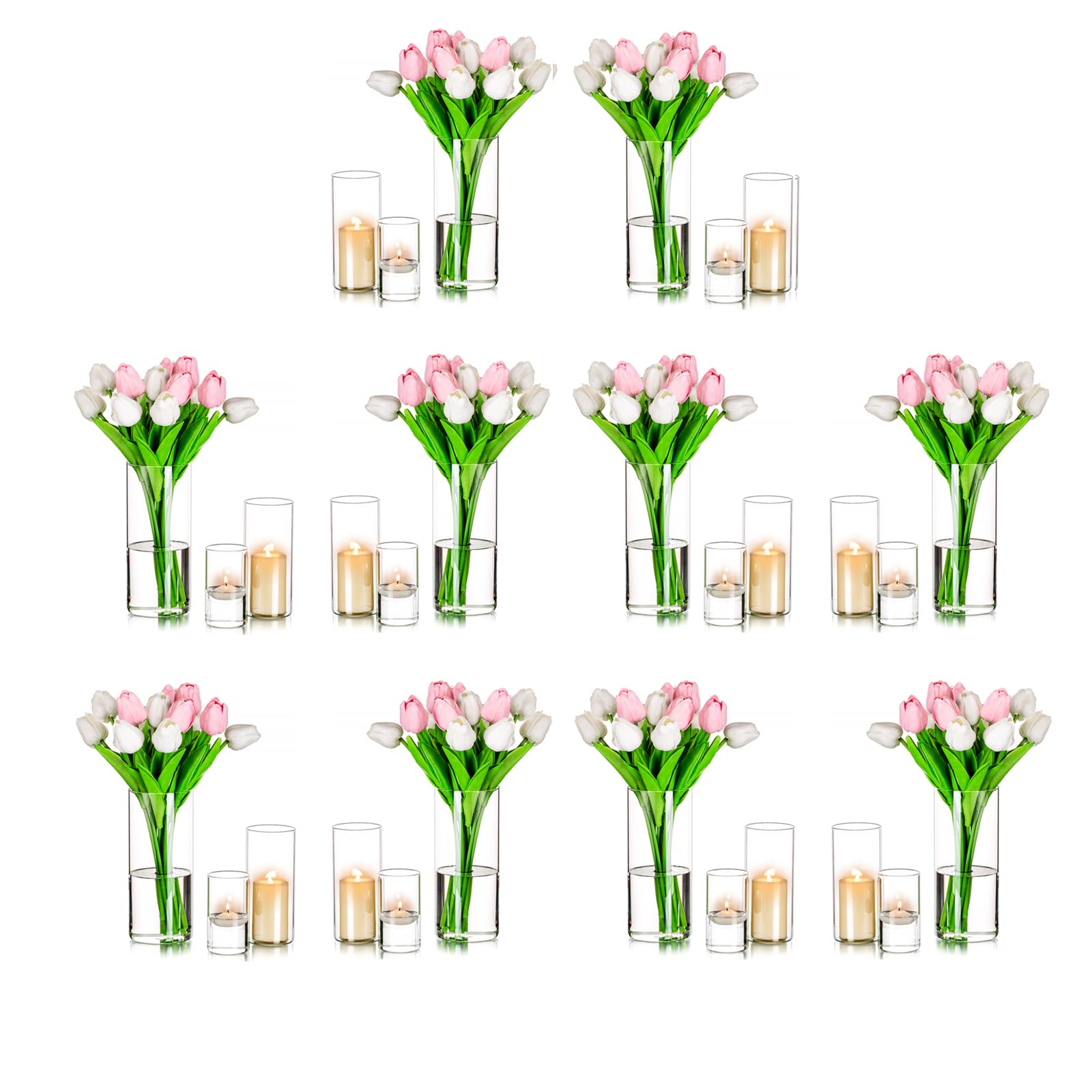 Romadedi Glass Vases for Centerpieces - Set of 30 Hurricane Candle Holders Clear Cylinder Vases for Flowers, Pillar Candles, Floating Votive Wedding Table Centerpiece Home Decor 4''/6''/7.8'' High