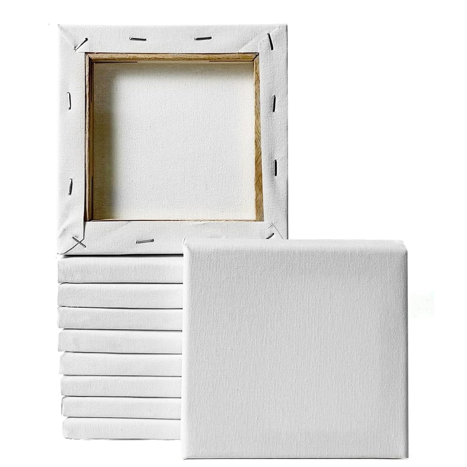 Joyzzz White Canvas, 10 PCS 15x15cm 100% Cotton Artist Blank Canvas Boards, Painting Canvases, Art Canvases for Acrylics, Oils and Other Painting Media for Kids, Students, and Professionals