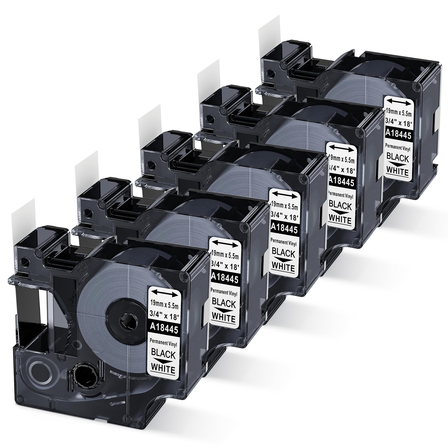 Compatible con Dymo Rhino 5200 4200 Cinta de etiquetas de 3/4 pulgadas 18445 Cinta de vinilo A18445 Funciona con Dymo Rhino Pro 5000 6000 Recambios de etiquetadora industrial, 3/4 pulgadas x 18 pies,