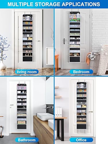 Miniatura 3 de Wakaye Organizador de 6 estantes sobre la puerta, almacenamiento colgante con 8 bolsillos de gran capacidad para despensa, guardería, baño,