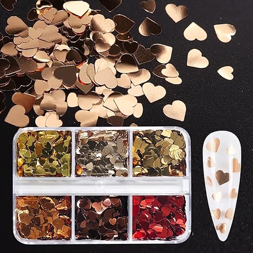 Miniatura 4 de 2 cajas de calcomanías holográficas de corazón para uñas, para el día de San Valentín, copos de purpurina brillantes, negro, rojo, dorado, plateado,