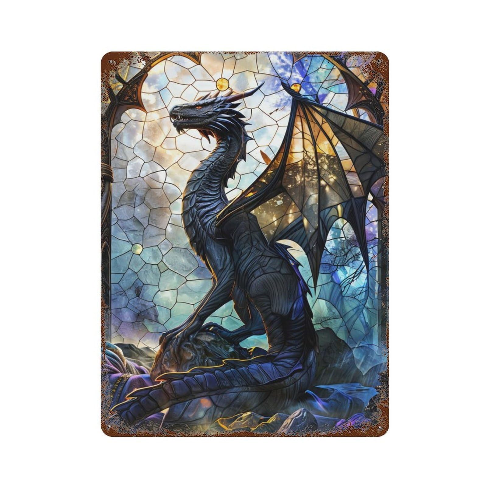 Retro Metal Sign Tranquil Stained Dragon 15.7"x11.8", Decorative Metal Wall Art for Pub, Kitchen And Man Cave Decor