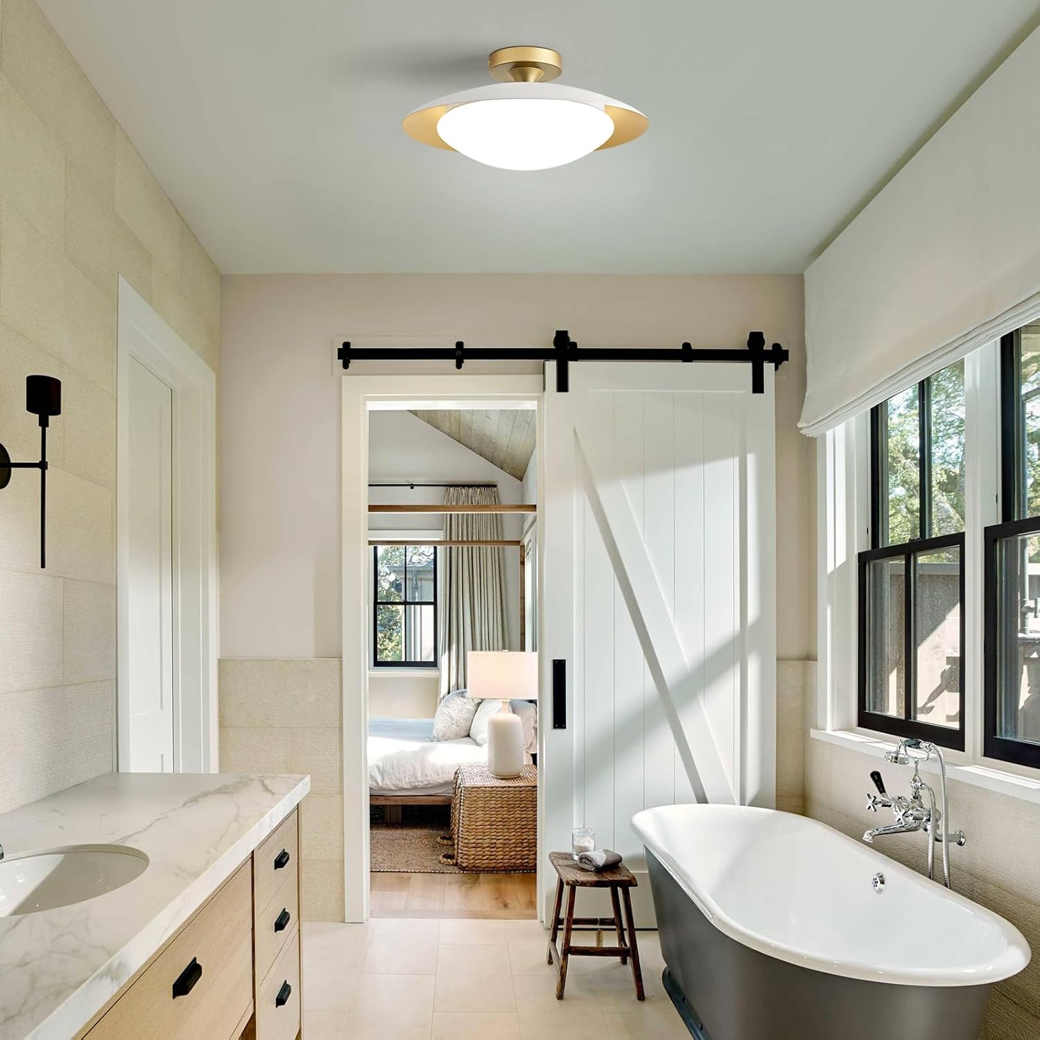 Dimmable Modern Semi Flush Mount Ceiling Light Fixture,Small White and Gold LED Glass Shade Kitchen Ceiling Lights,5CCT In One Light Fxiture for Hallway Entryway Bedroom Laundry Room Foyer(15.75in)
