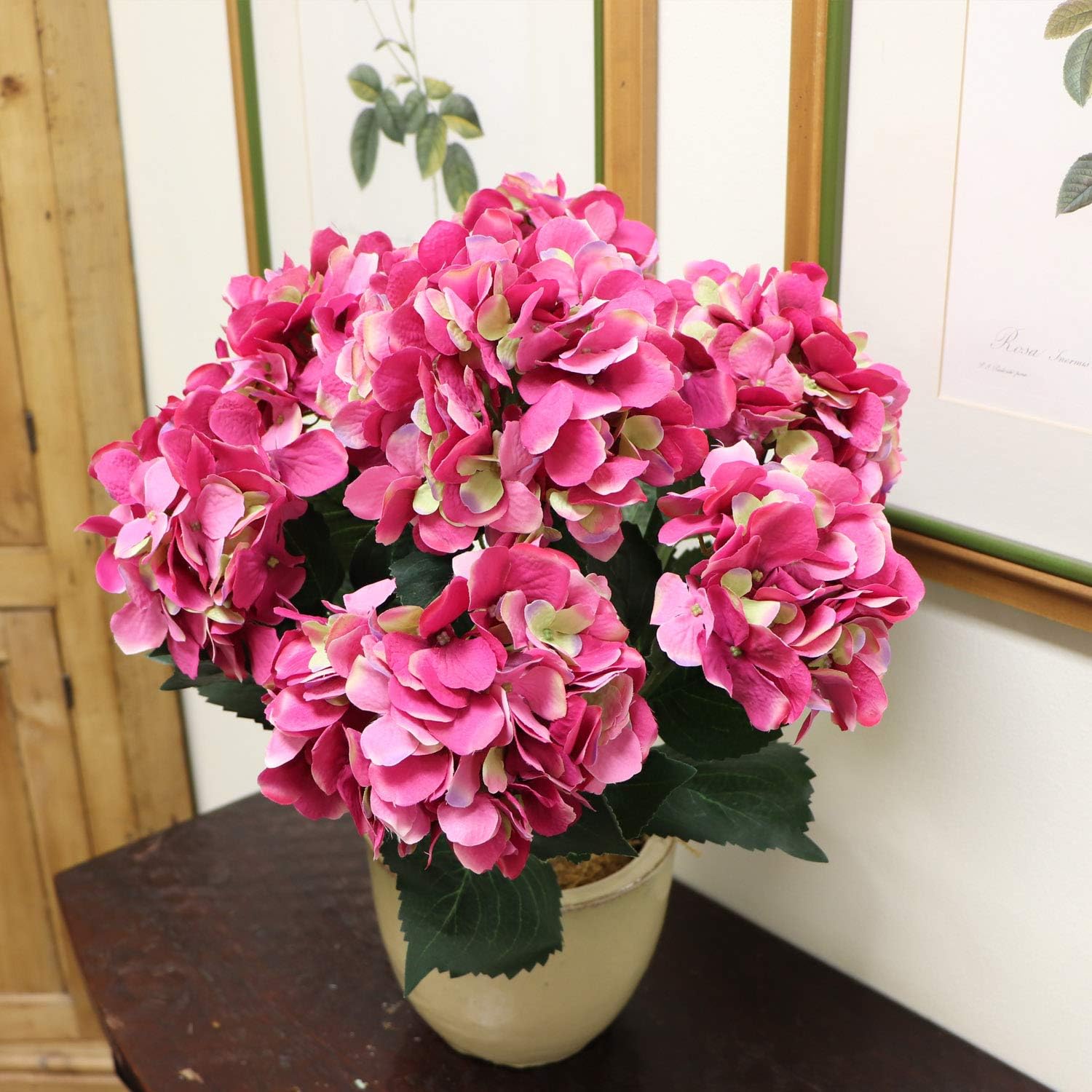 Fuchsia Hydrangea Silk Flowers Plant Stunning Artificial