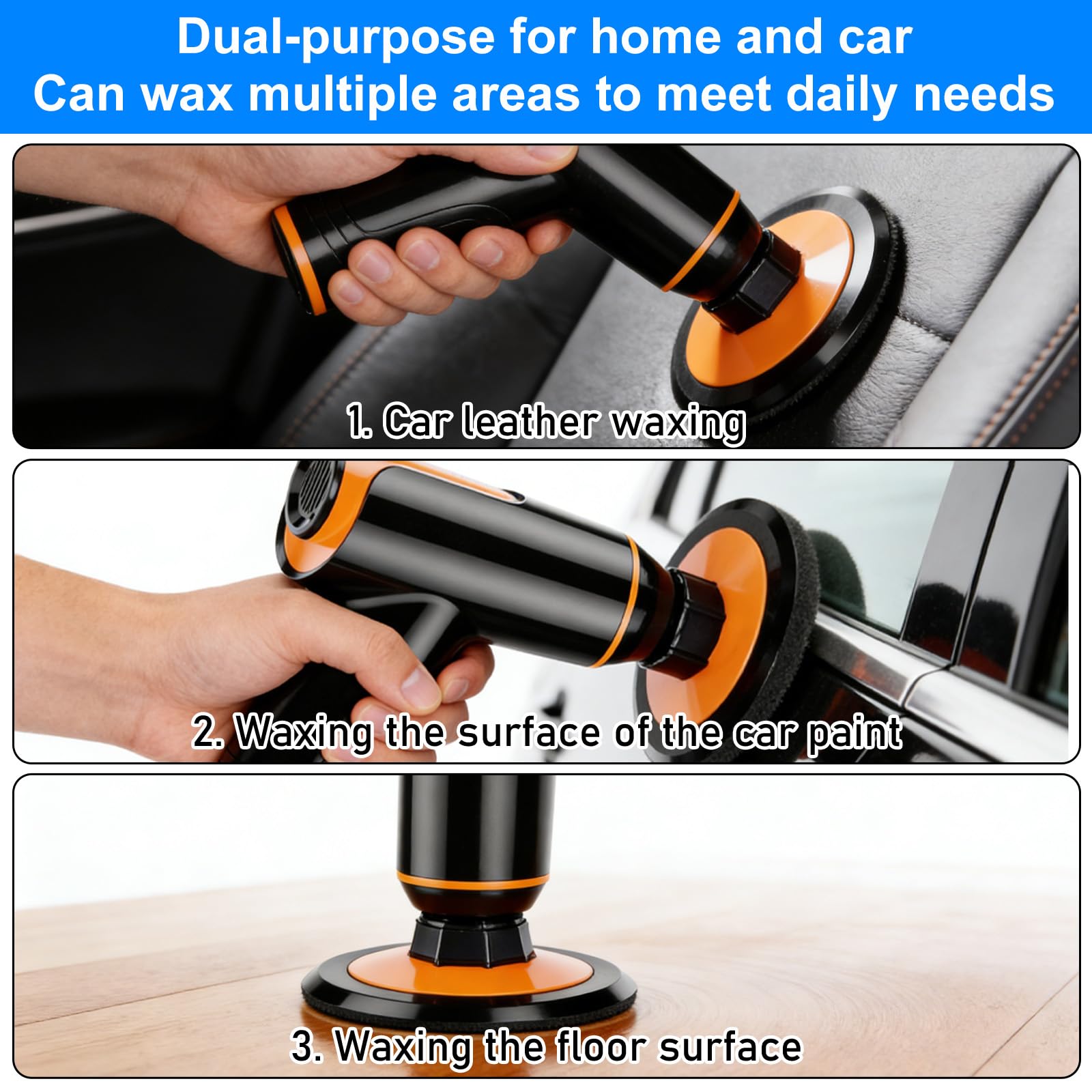 Mini machine de polissage de voiture, kit de polissage de voiture 148 W, polisseuse à batterie, machines de polissage de voiture sans fil rechargeables avec tampons de polissage, 2 x 2000 mAh + 2