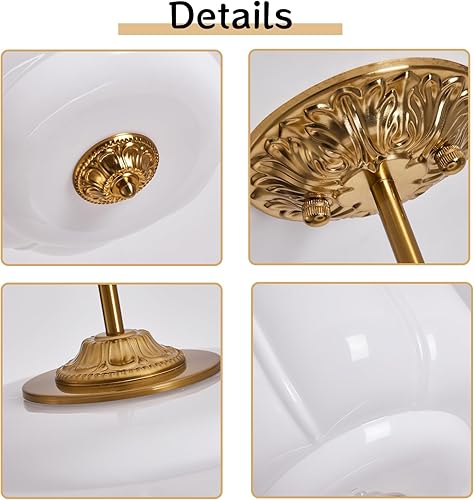 Miniatura 7 de Lámpara de techo de cristal de leche blanca, lámpara colgante de calabaza vintage de 15 pulgadas con accesorio de latón antiguo, lámpara colgante