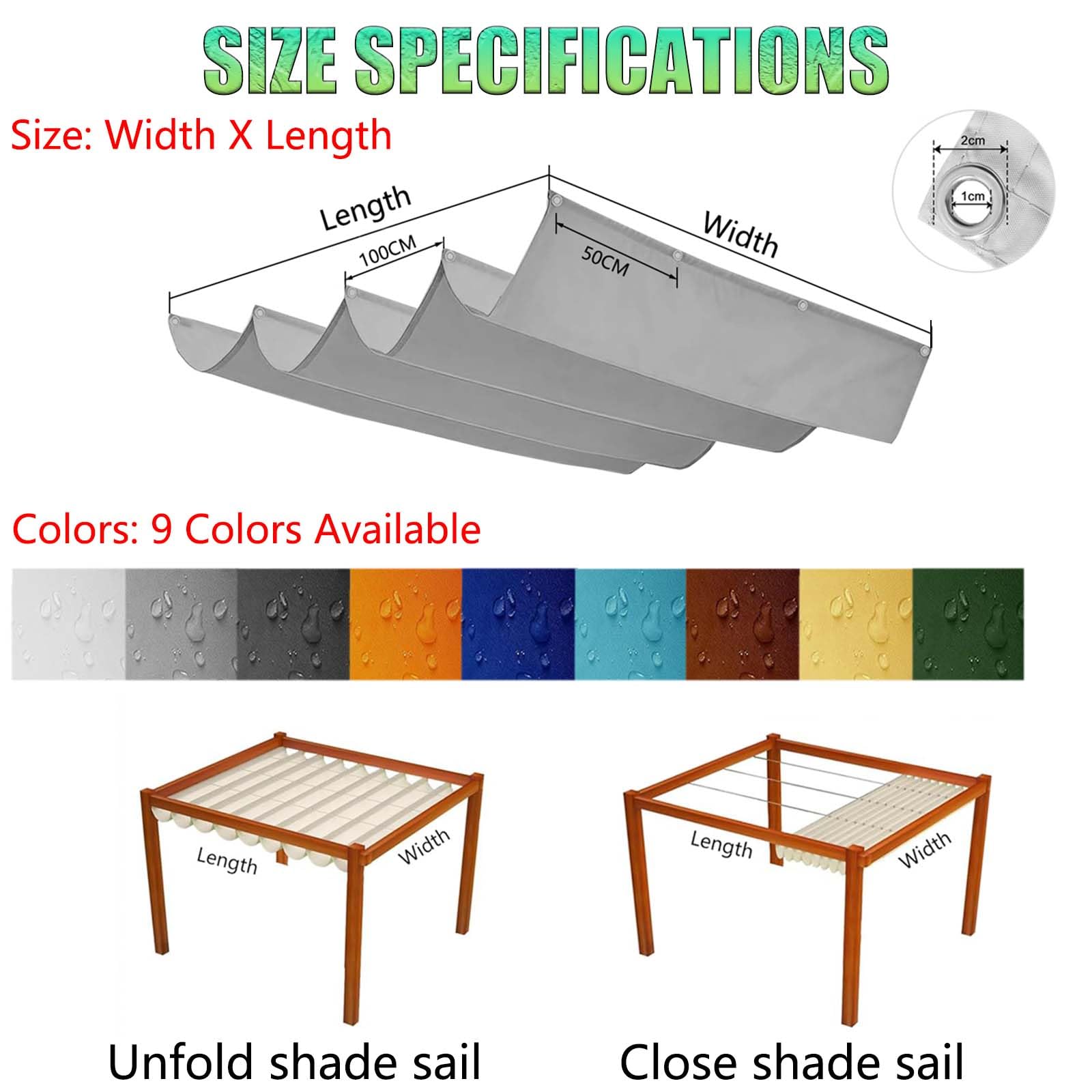 Rozwijany Żagiel Przeciwsłoneczny Wave 160 x 380 cm Wodoodporne, Blokada UV W 95%, Z Linką, Łatwy Montaż Rozwijana Falista Markiza Baldachim Pergola Do Pergoli, Werandy, Pomarańczowy