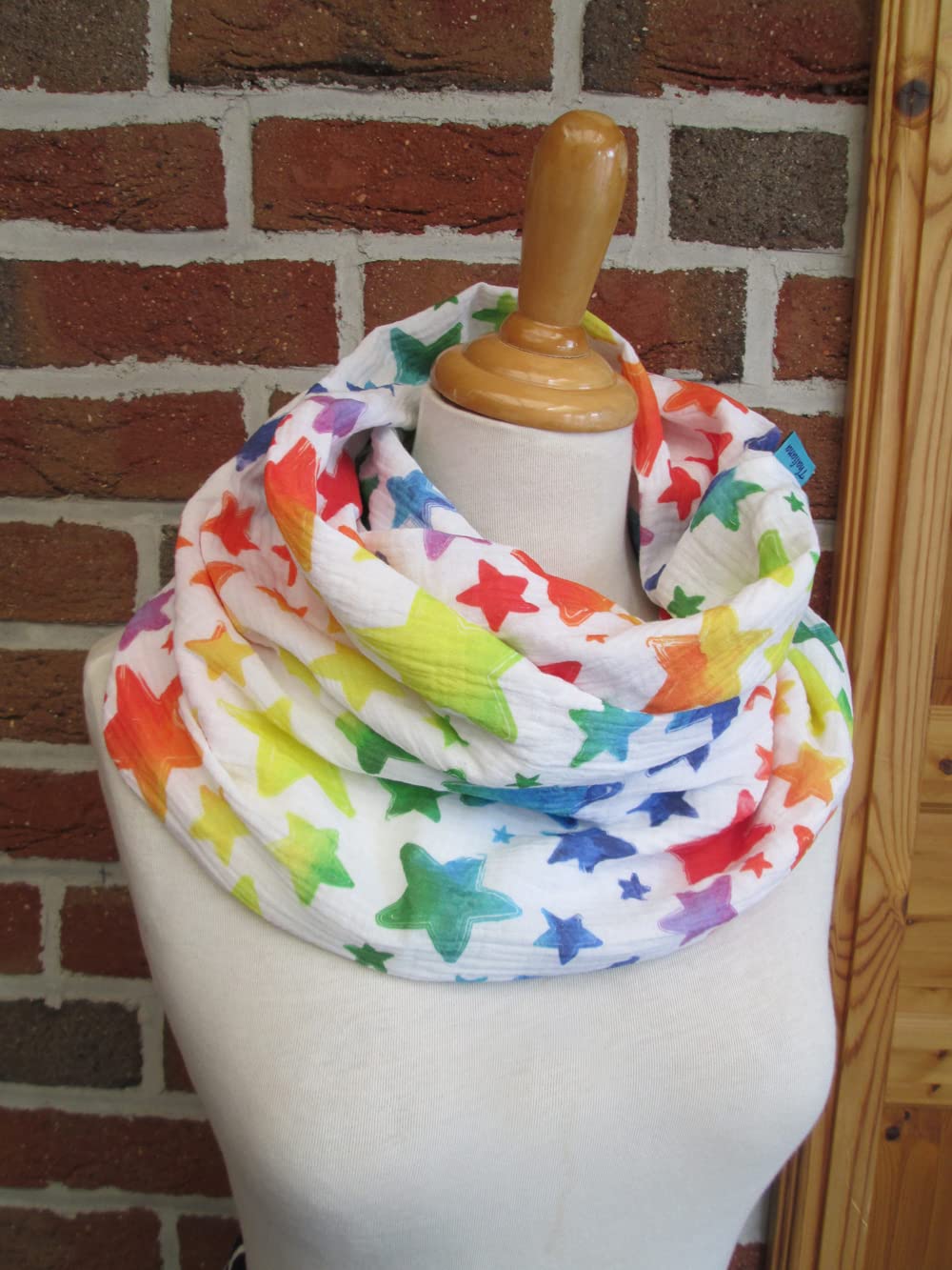 RAINBOW STARS Loop aus Musselin weiß bunt Hingucker für Damen