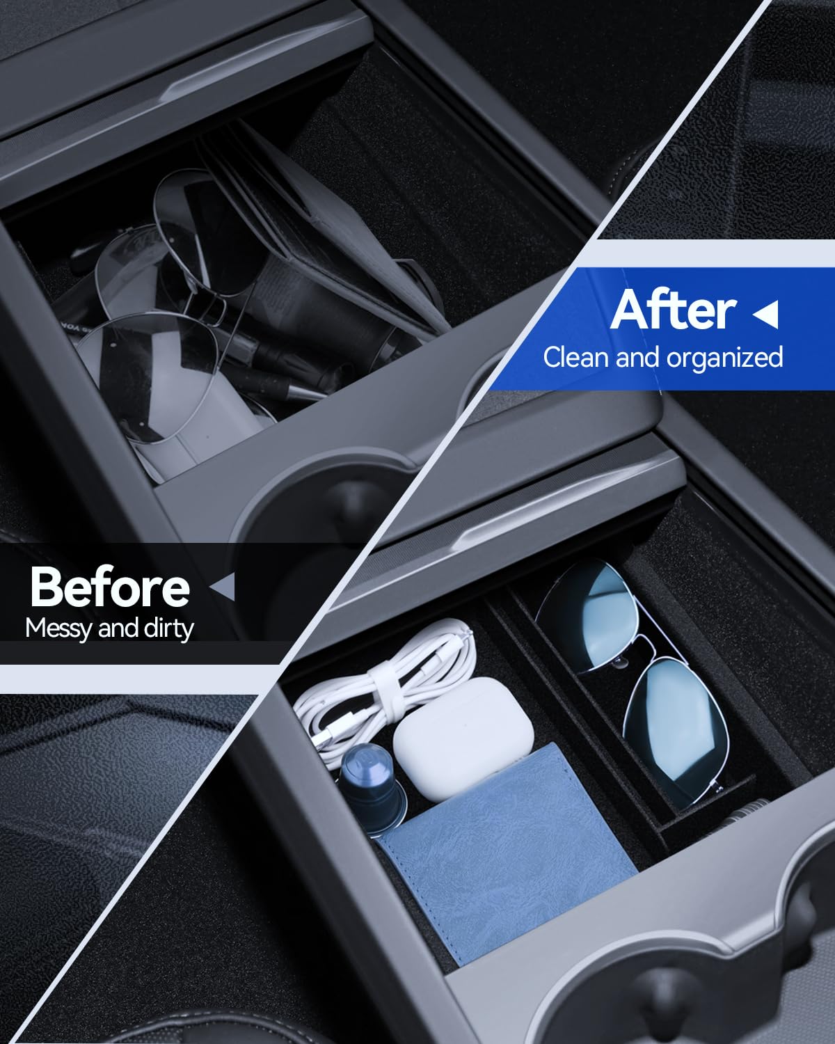 3 Pcs Zubehör für Tesla Model 3 2024-2025 Mittelkonsole Organizer, Silikon Organizer Tray und Armlehne Aufbewahrungsbox (Beflockung)