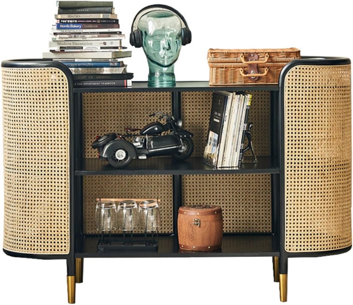 Sideboard Cabinet Solid Wood Dining Sideboard Household Rattan Storage Tea Cabinet Console Coffee Table