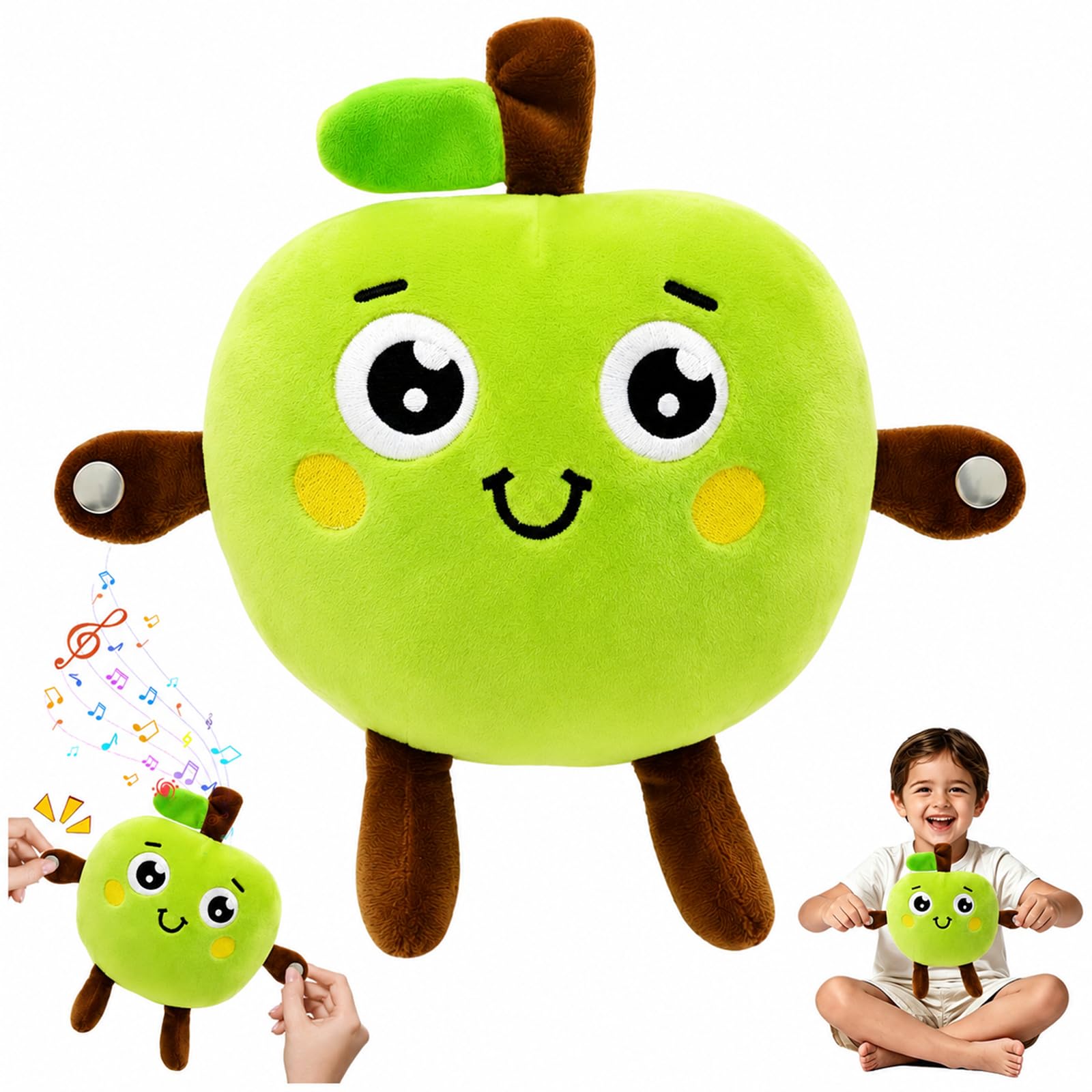 KutaKuta Interactive Music Plush Toy, Touch Sensor Apple Musical Plush Toys Sensory Soft Fruit Musical Interactive Toys Stuffed for Early Learning Parent-Child Play Birthday Christmas Festivals Gift