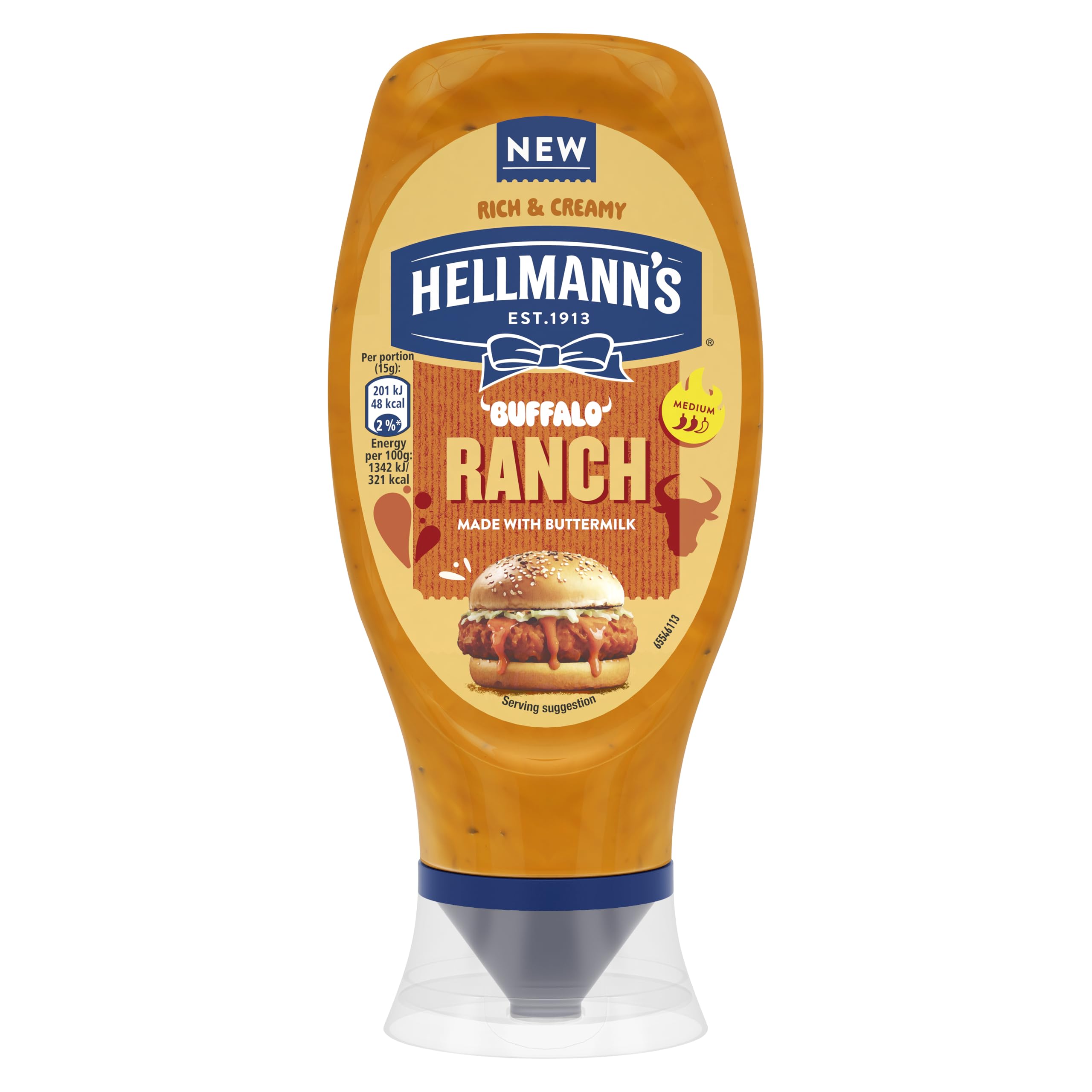 Hellmann's Buffalo Ranch Sauce made with buttermilk & chillies for a bold, fiery bust of flavour 430 ML