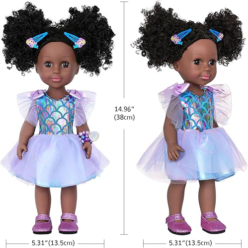 Miniatura 3 de Muñecas negras de 14.5 pulgadas, ropa y accesorios realistas, muñeca africana de silicona con muñeca princesa tema mar profundo, el mejor regalo