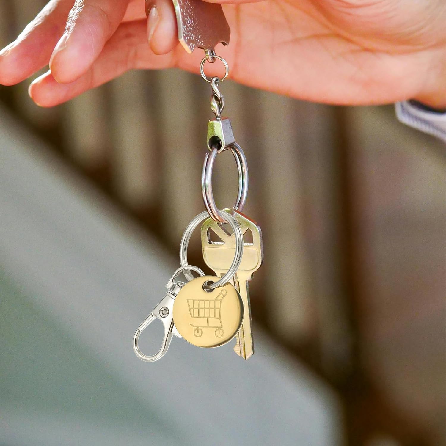 파티킬) 쇼핑카트 토큰 키링 4개 세트 스테인리스 스틸 리무버 코인 키 체인 실버 톤-Freehip.co.kr