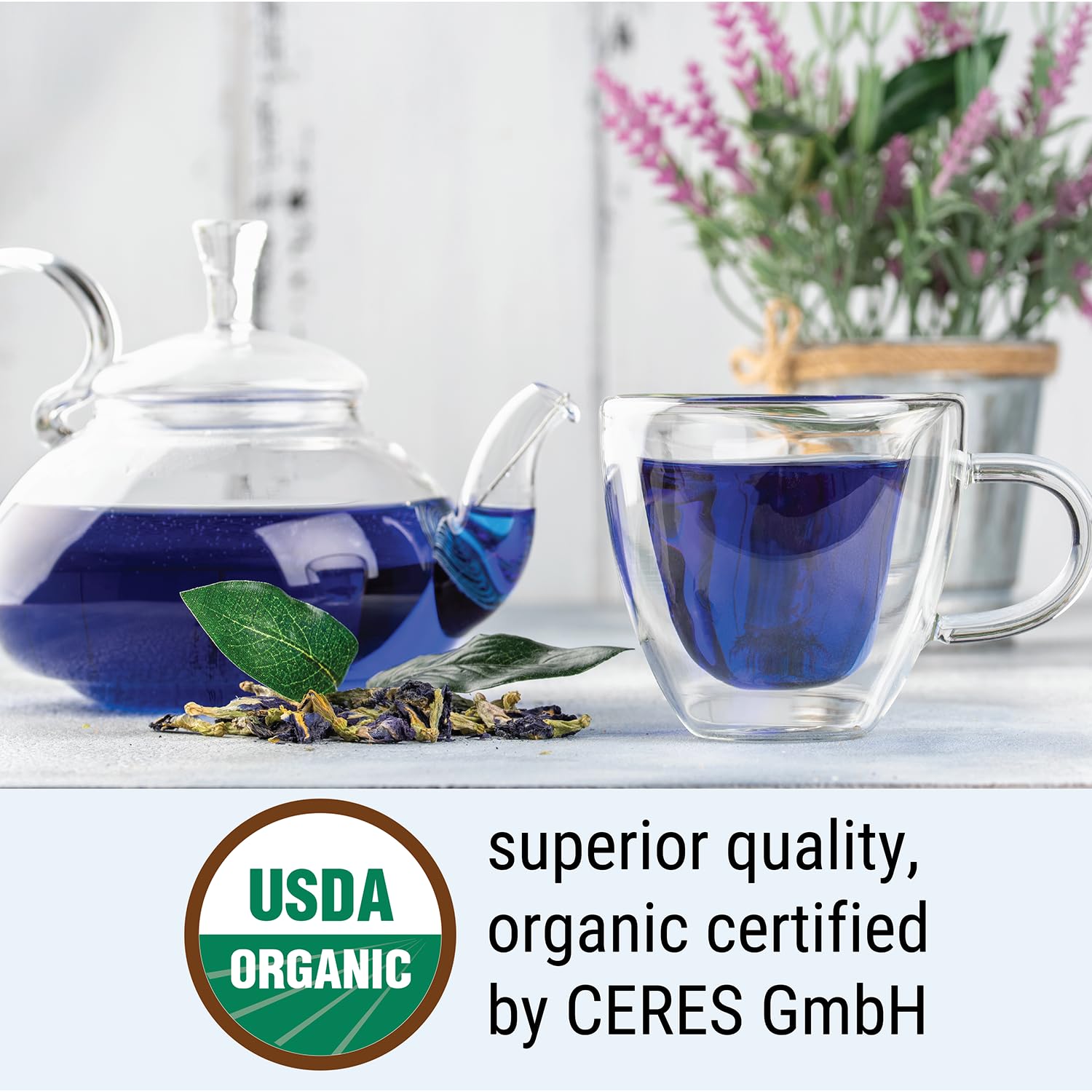 USDA Organic Butterfly Pea Flower Tea, 8.82oz, 750+ Cups | Great for Iced or Hot Brewed Herbal Tea | Natural Blue & Purple Food Coloring | Rich Source of Antioxidants | Caffeine Free, Non-GMO, No Sugar (Butterfly Pea Flowers 8.82 Oz)