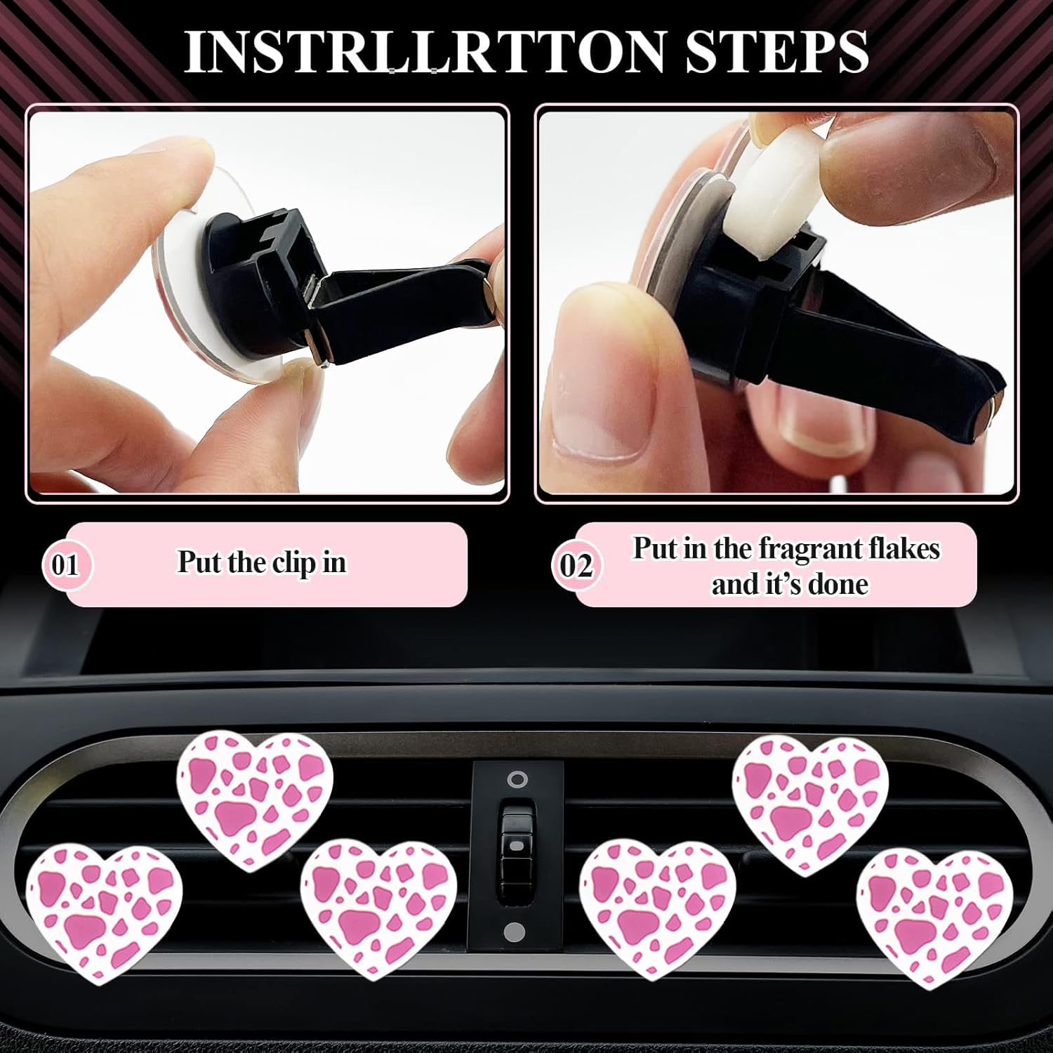 29 PCS Cow Pattern Car Accessories,Including Dashboard Decoration,Rearview Mirror Decoration,Etc,Suitable for Sedans,SUVS and Other Models,Cute Car Interior Sets Suitable for Women (Pink)