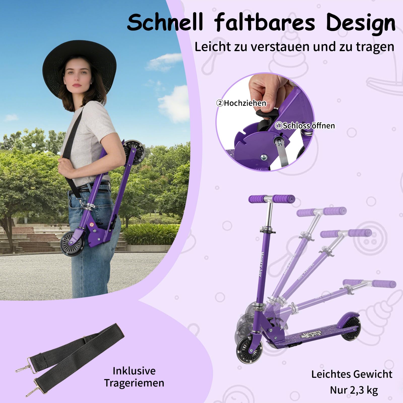 COSTWAY Scooter Kinder Roller, Tretroller mit LED-Räder, Klappbar Lenker, Höhenverstellbar Kinderroller Cityroller Kickscooter für Jungen und Mädchen ab 3 Jahren