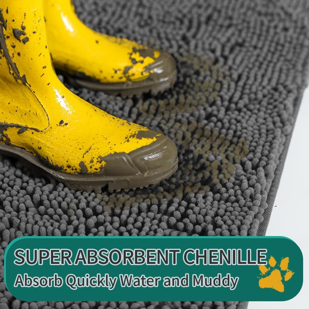 review Mud Mats for Dogs Large Soft Microfiber Dog Mat for Muddy Paws Absorbent Dog Door Mat with Non Slip Backing Dog Rugs for Muddy Paws Quick Dry Mud Mat for Entry & Indoor (24”X36”, Grey)