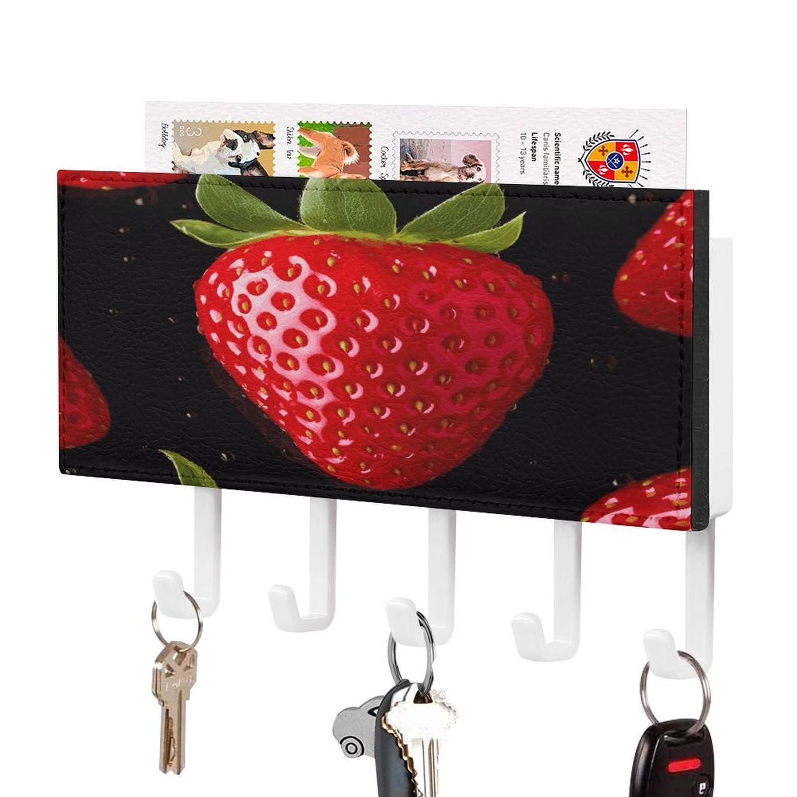 LDGSUPH Strawberry Key Holder Wall Mount Key Hanger with 5 Hooks Fashion Key Organizer Rack Hanging Key Hooks with Mail Organizer Key Rack for Home Entryway Hallway White-Style