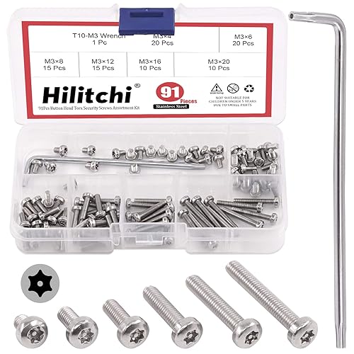 Hilitchi 90 tornillos de seguridad Torx de cabeza de botón M3 de 6 tamaños, tornillos de seguridad de acero inoxidable a prueba de manipulaciones
