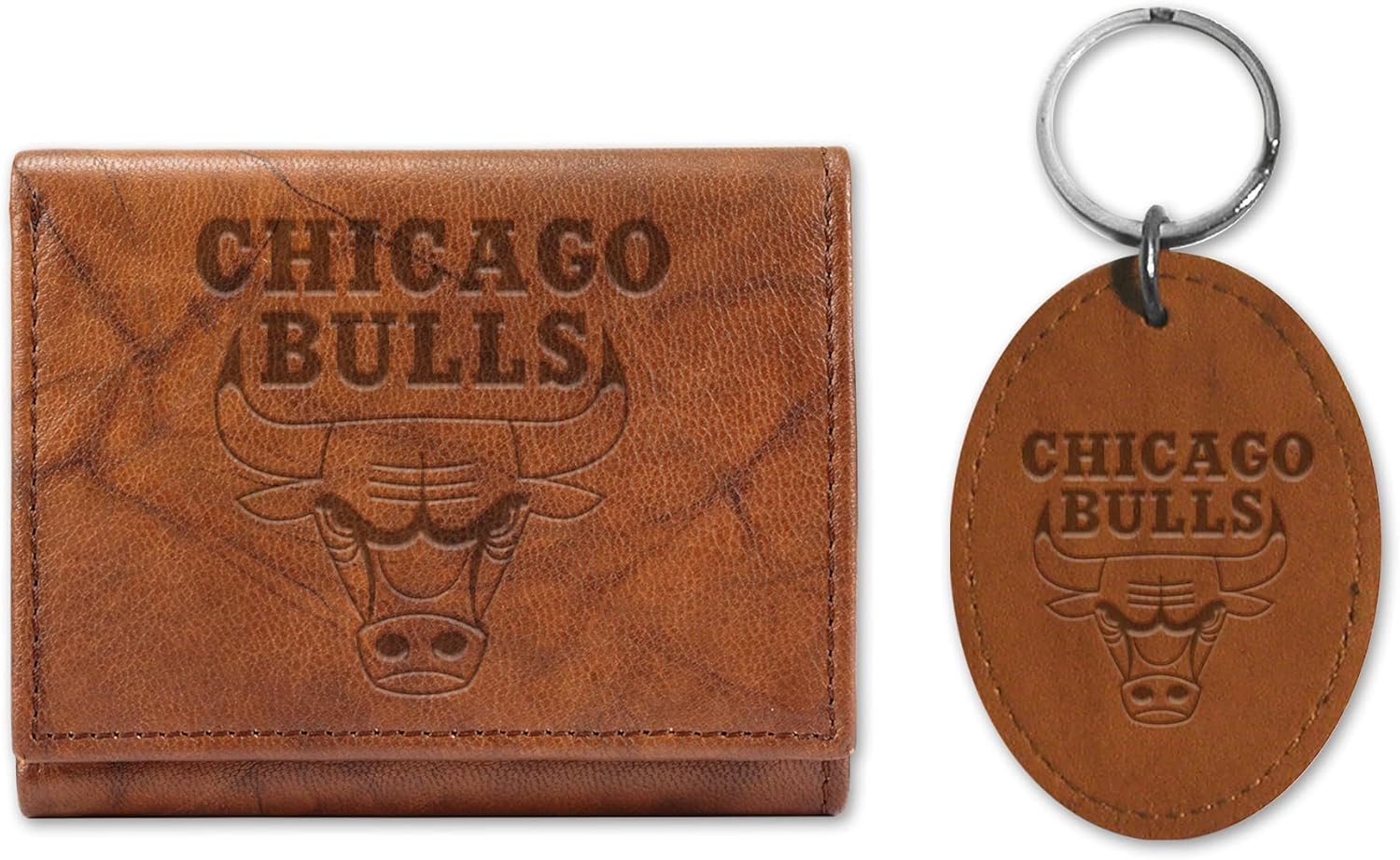Rico Industries NBA Basketball Genuine Leather Tri Fold Wallet and Key Fob Gift Set - Great Gift