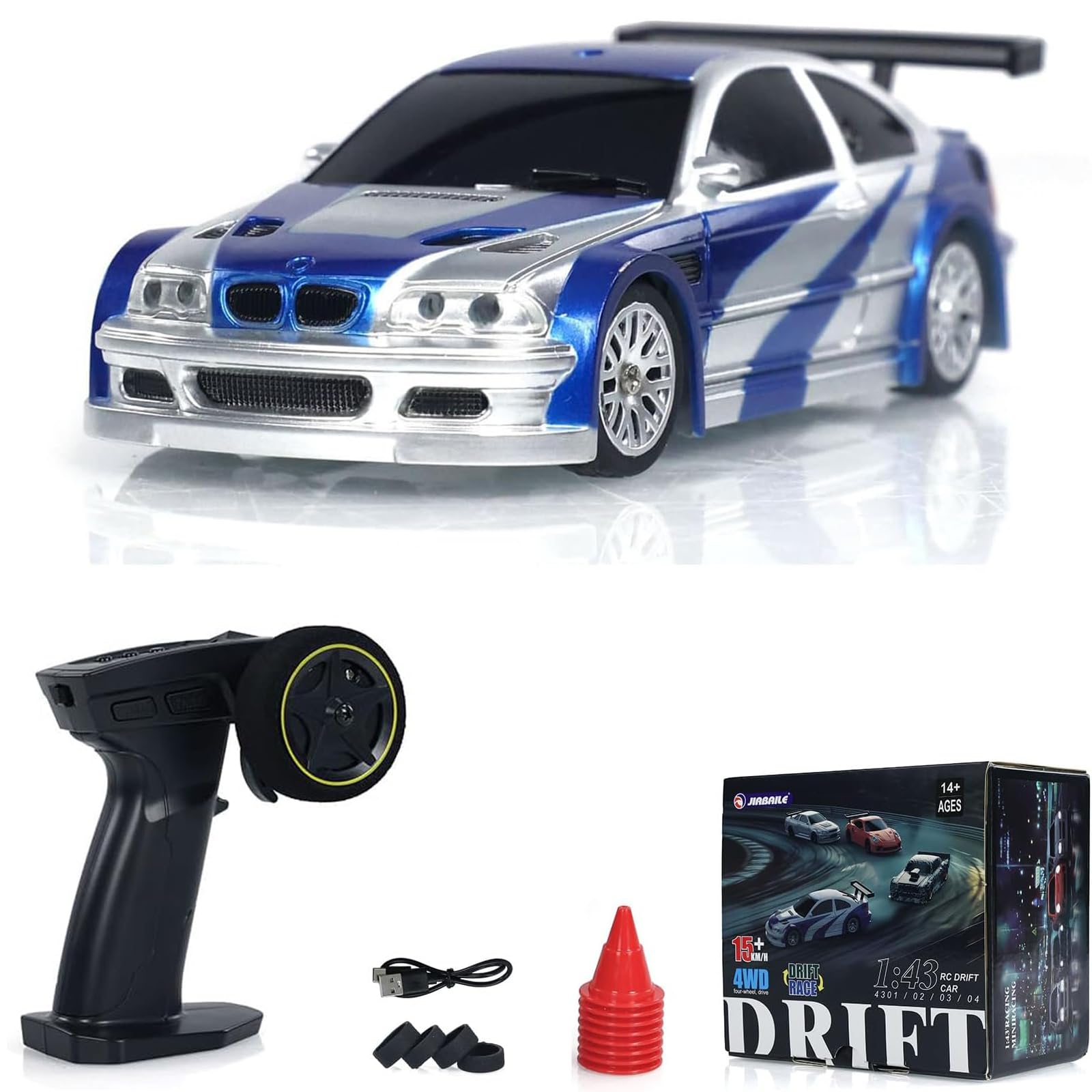 Mini Storms 1/43 Scale 2.4g Full Slidestorm RC Drift Car - 2025 New Electric Mini Racing With Lights Kit, Feel The Joy of Driving (Blue)