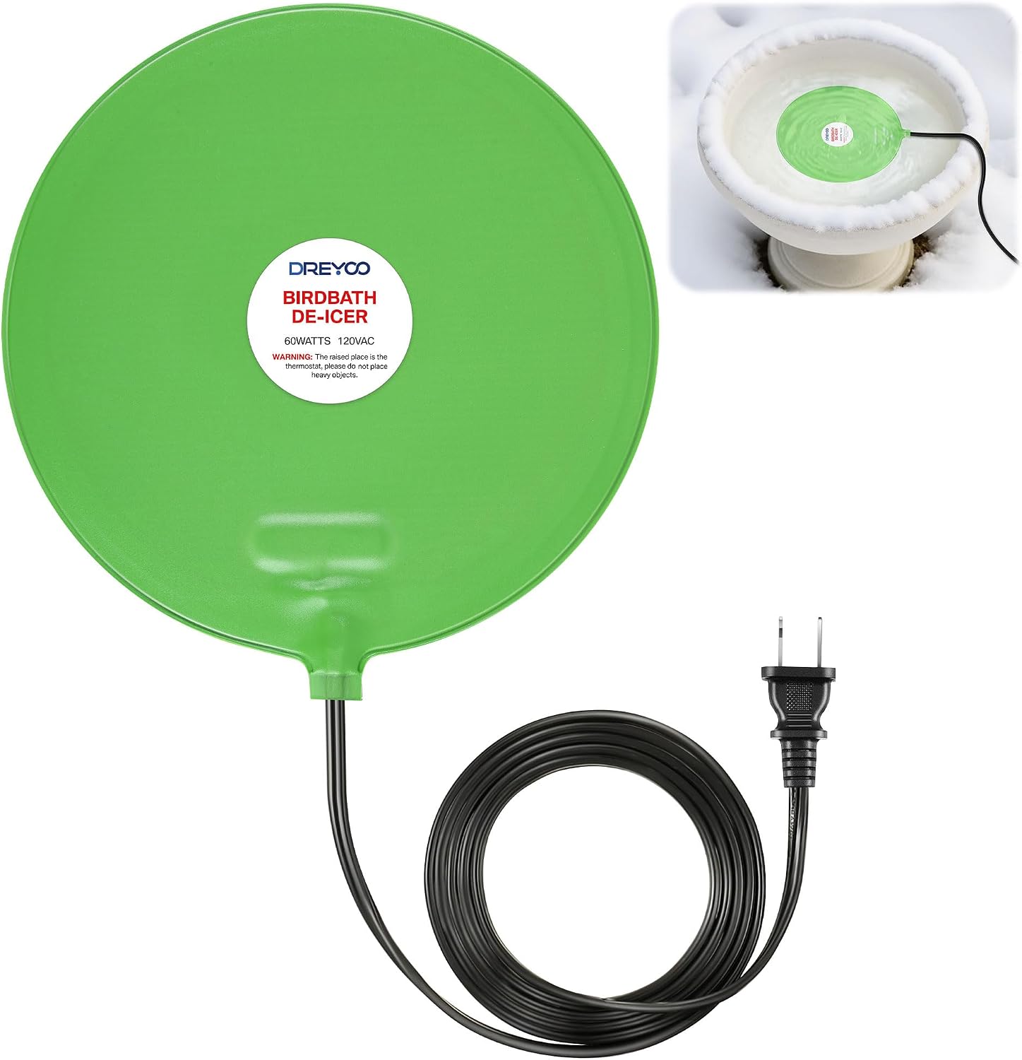 60W Bird Bath Heater, Submersible De-Icer for Outdoor Winter Use, 1 Pack