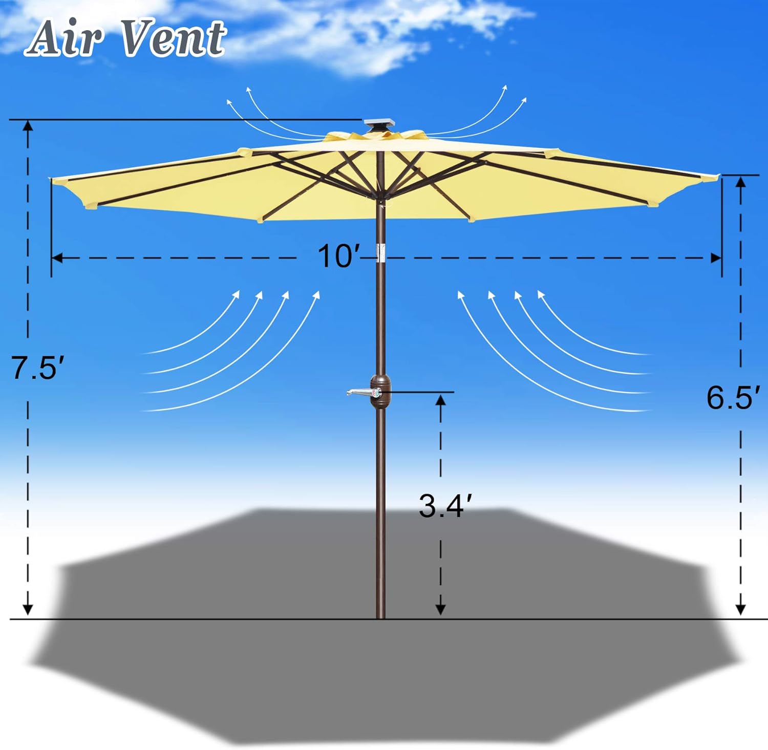 Strong Camel 10ft Solar Powered LED Lighted Patio Umbrella Outdoor Outdoor Market Table Sunshade w/Tilt Adjustment (Beige)