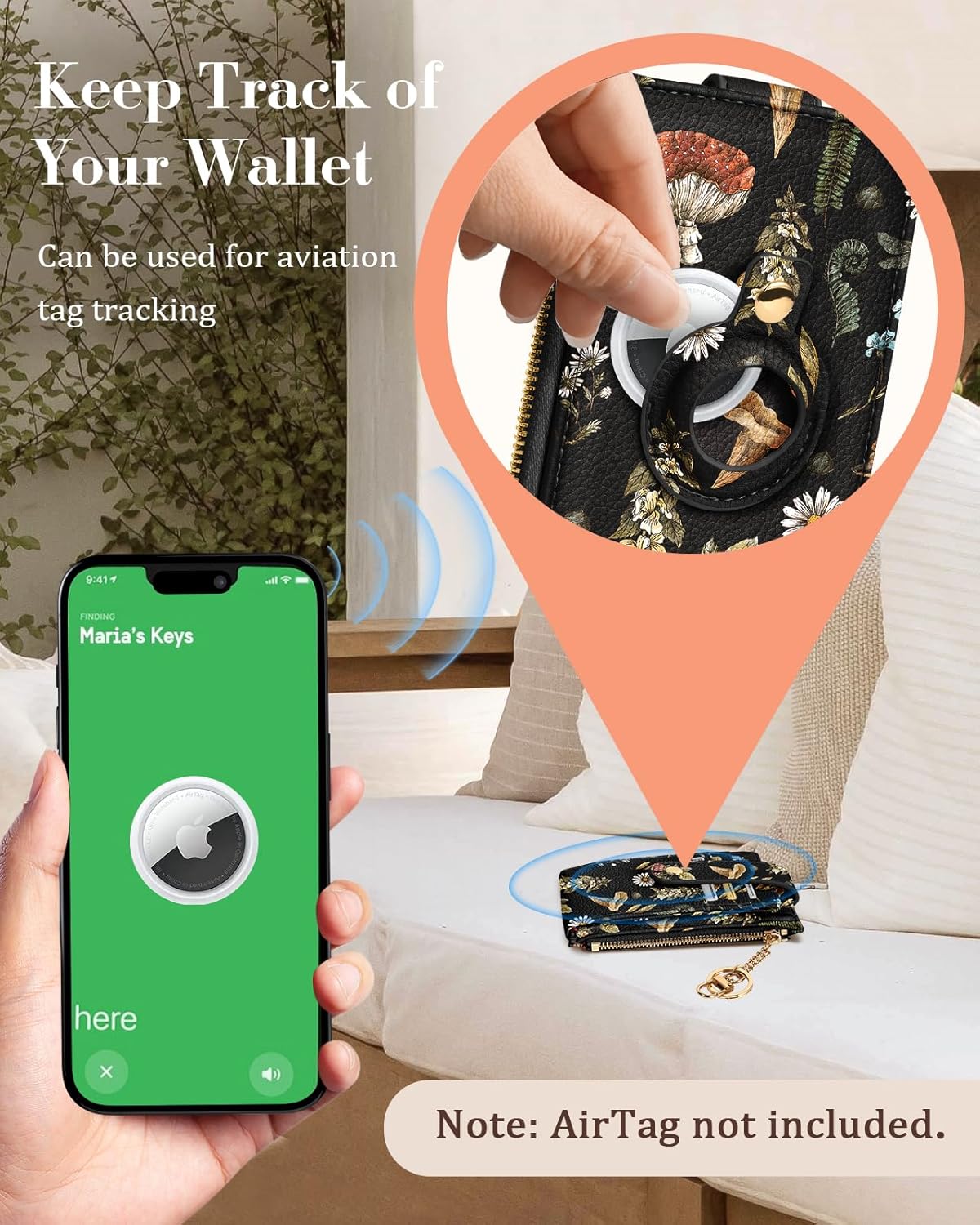 Cute Card Wallet Women with AirTag Holder - Mogu Genuine Leather Small Wallets with Keychain RFID Credit Cardholder Air Tag Aesthetic Coin Purse for Female Ladies Teen Girls - Image 2