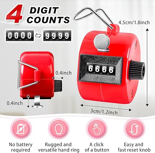 Miniatura 2 de SUNYIWJIE 6 contadores de clicker manuales de mano, contador mecánico, contador de números de 4 dígitos, contador de tono para entrenamiento, golf,