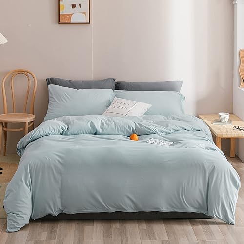 DONEUS - Juego de funda de edredón en punto jersey de algodón, tamaño queen (90 x 90), diseño en color liso ultrasuave, 1 funda de edredón y 2 disponible en Yaxa Peru