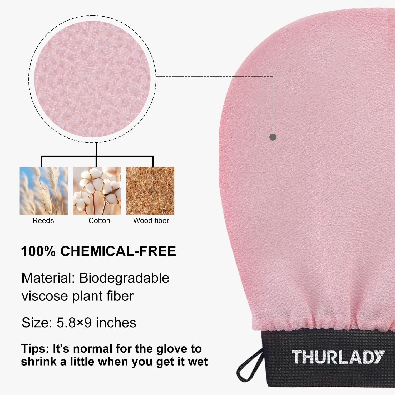 Exfoliating Glove, Korean Exfoliating Mitt Body Scrubber, Viscose Fiber Bath Shower Scrub Gloves, Dead Skin Remover for Body, Skin Care Tools for Smoother Skin, Self-Tan Prep & Removal, Pink - Image 7