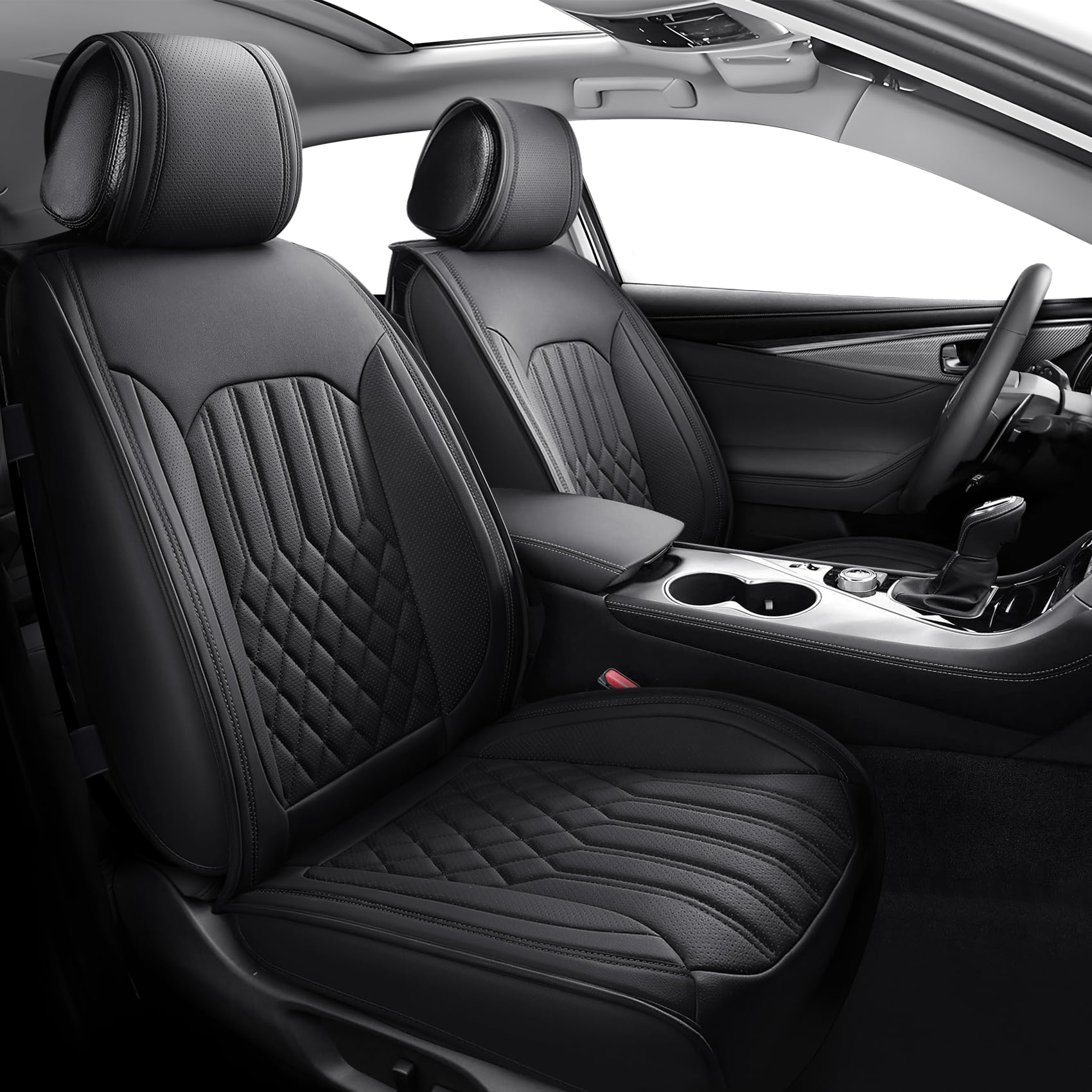 Tomatoman Airbag Compatible Leatherette Seat Covers for Infiniti Q60 Waterproof Dustproof Easy Clean Car Seat Protectors Interior Accessories(Full Set/Black)