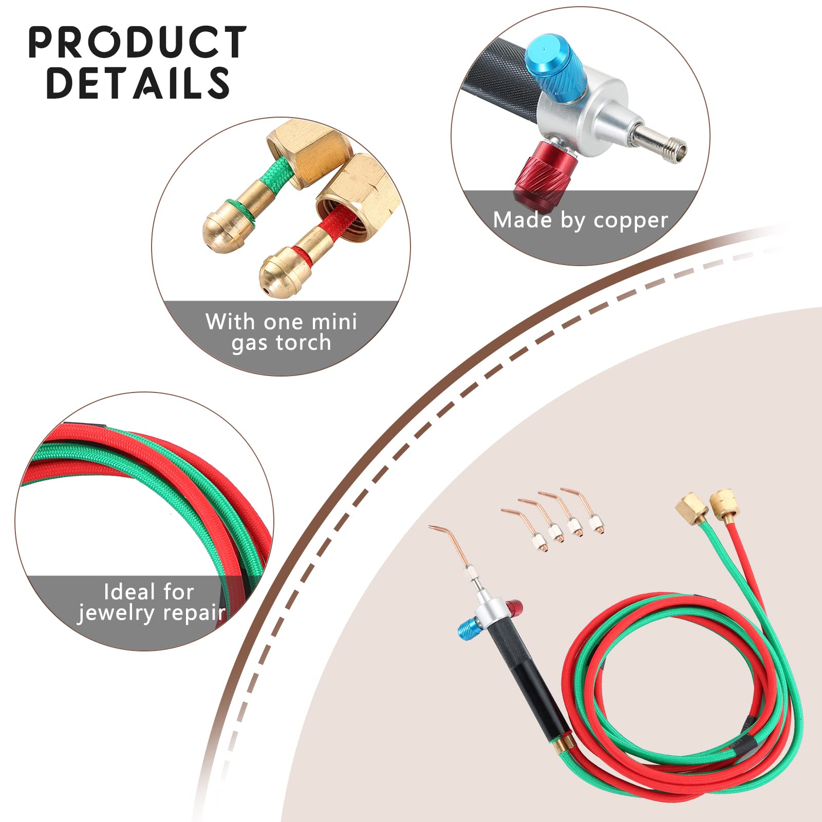 Mini linterna de gas para soldar, pistola de soldadura de gas y acetileno con mangueras flexibles para reparación de joyas con 5 puntas de soldadura de la marca NATGAI