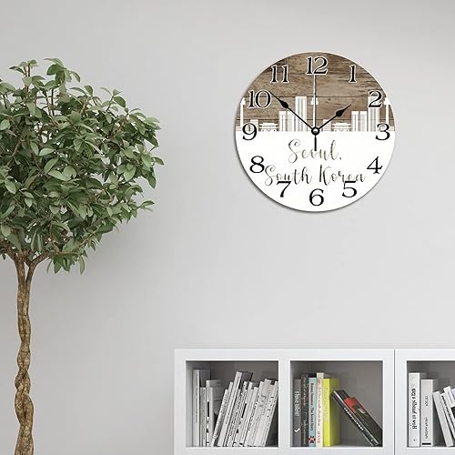 Miniatura 2 de Reloj de pared con silueta de horizonte de Seúl, Corea del Sur, Seúl, reloj de pared grande, funciona con pilas, 10 pulgadas, silencioso, sin