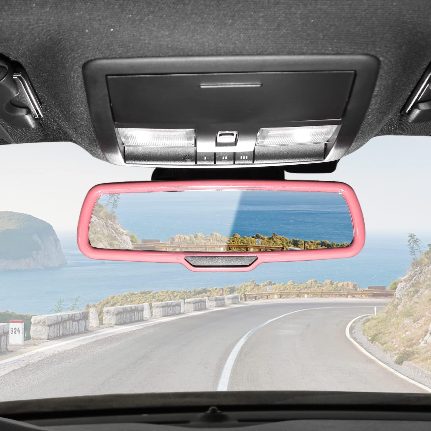 Rear View Mirror Cover Trim Frame Interior Decoration Accessories for Dodge RAM 2010-2017,for Dodge Challenger 2015-2022,for Dodge Charger 2010-2022,Pink