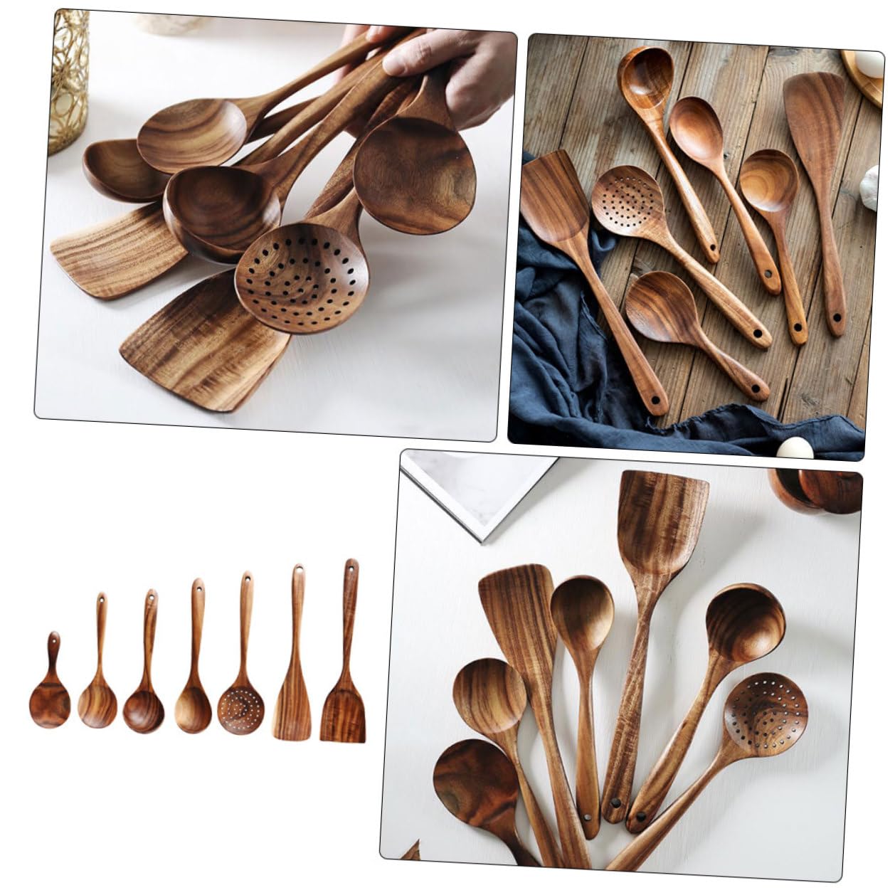 Veemoon Set di Cucchiai per Servire e Preparare Insalate per Cucina con Design Multifunzionale in Legno Elegante e Pratico
