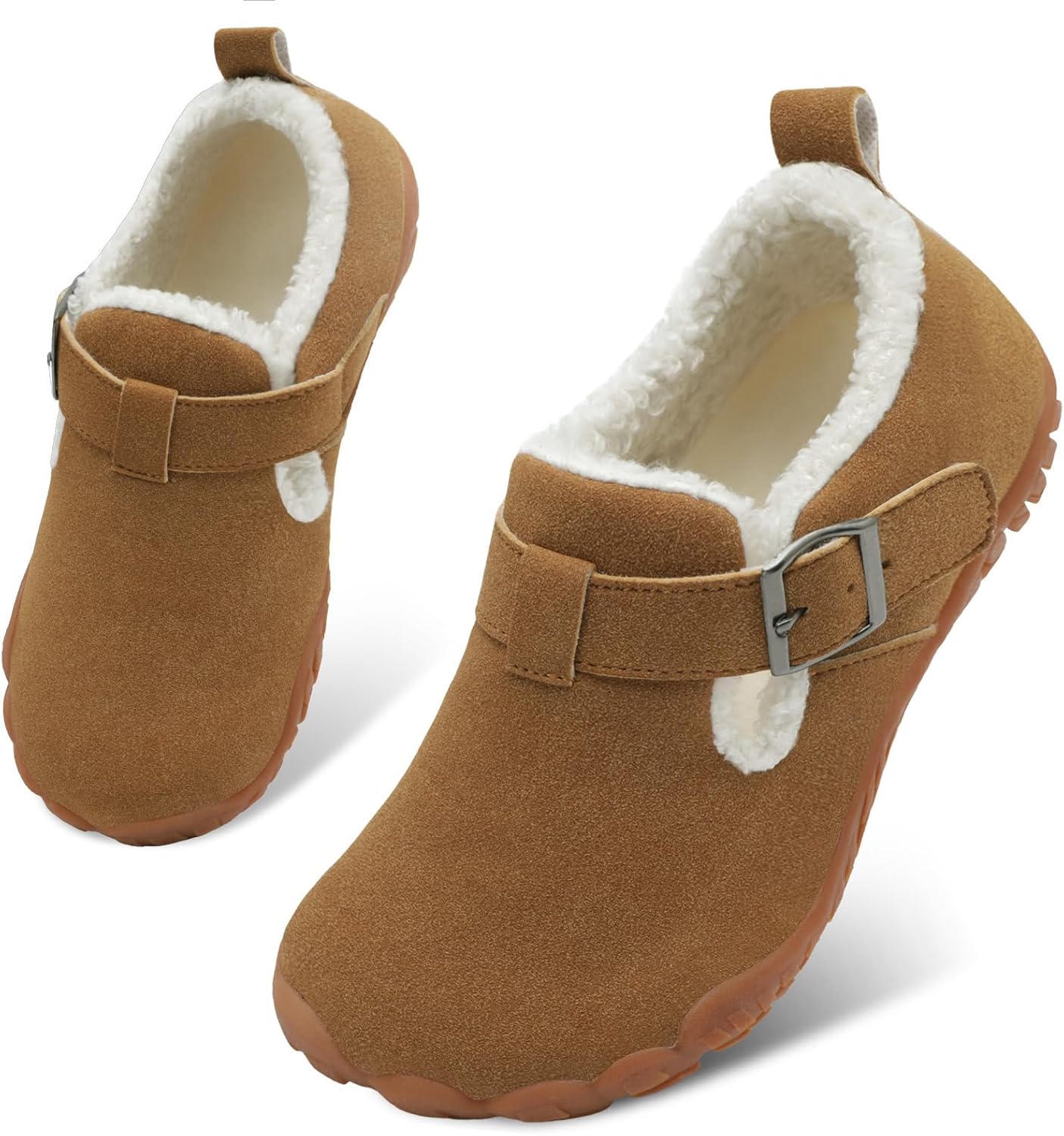 BARERUN Toddler Slippers Wide Waterproof House Shoes Fuzzy Suede Moccasin Slippers for Kids Barefoot Adjustable Indoor Outdoor Slip On Warm Winter Shoes