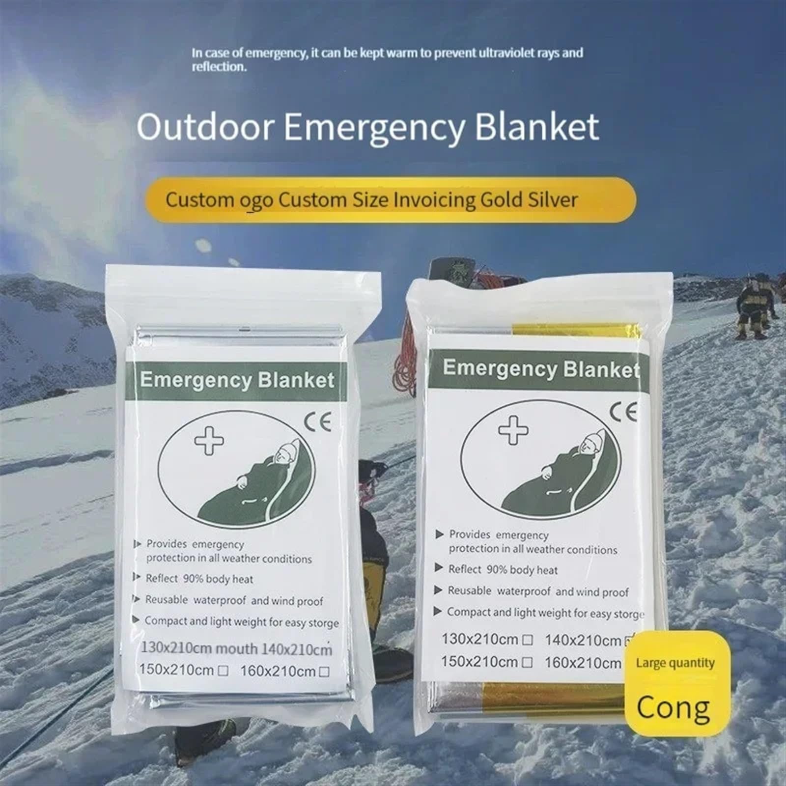 Manta de Supervivencia de Emergencia for Exteriores, Impermeable, Cortina de Rescate de Primeros Auxilios, Manta térmica de lámina, 130x210cm, 2-10 Uds.(10pcs)