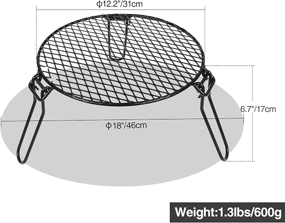 REDCAMP Folding Campfire Grill Grate Top for Solo Stove Bonfire, Portable Iron Campfire Tripod with Steel Grill for Bonfire Fire Pit, Dutch Oven, Open Fire Tripod Grill with Legs, Diameter: 18