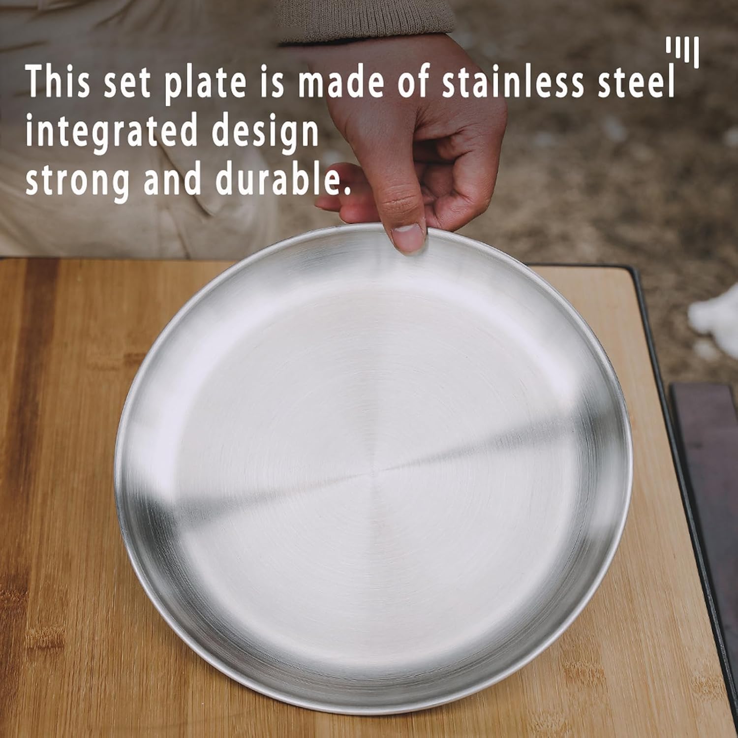 26cm / 10.24" Stainless Steel Plates Dishes Saucer Metal Stackable Serving Plates Outdoor Camping Home Food Tray Round Dinnerware Hiking Backpacking Travel Portable Durable Tableware